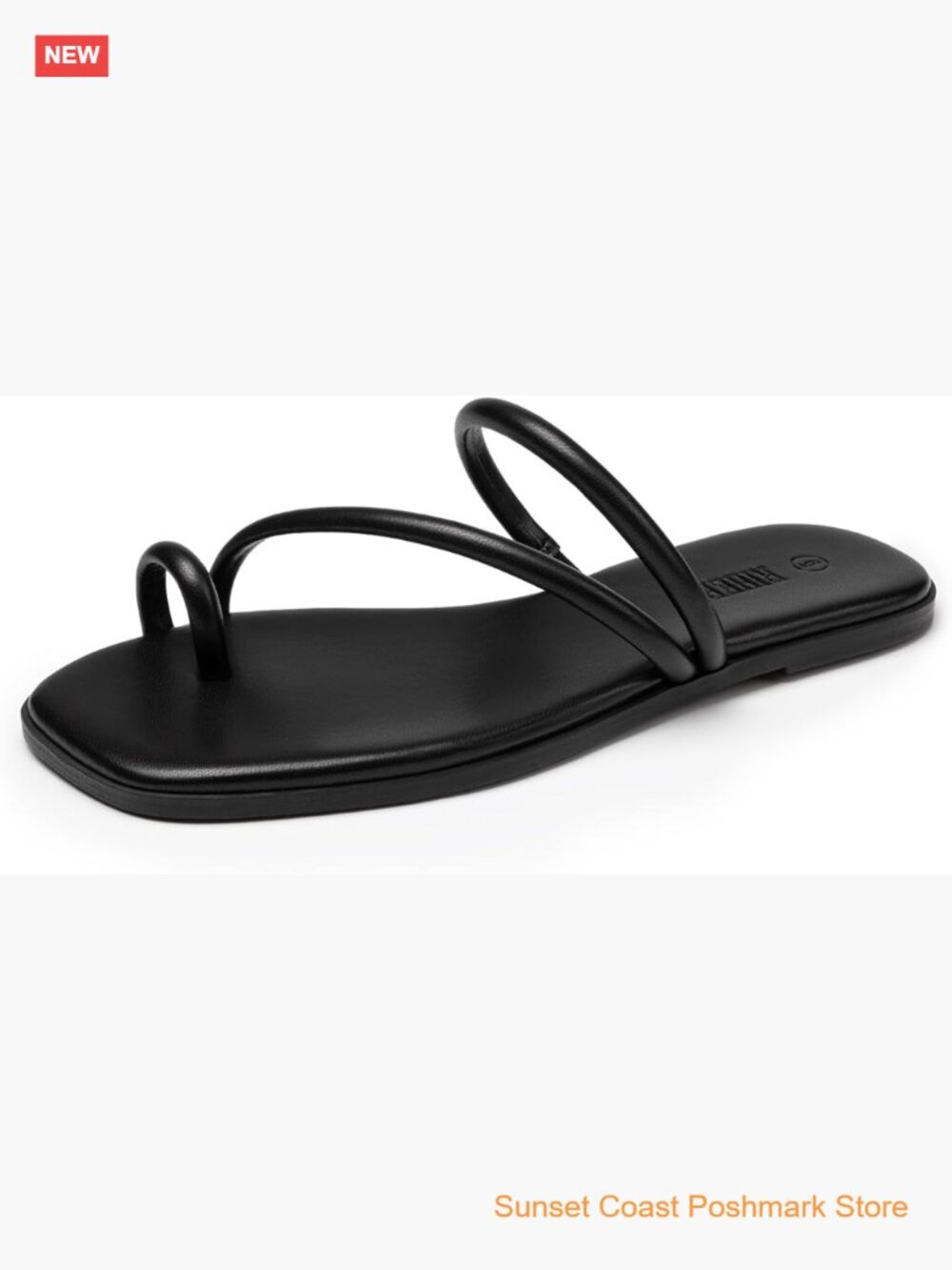 Women's Square Toe Slide Sandals Strappy Thong Flat Sandals Non-Slip Beach Slip
